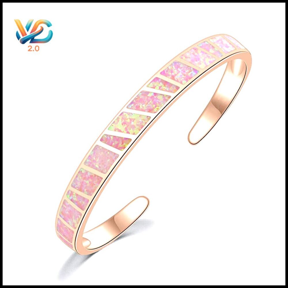 Rose Gold Plated Opal Cuff Bangle Bracelet‎ Adjustable Elegant Minimal Chic
